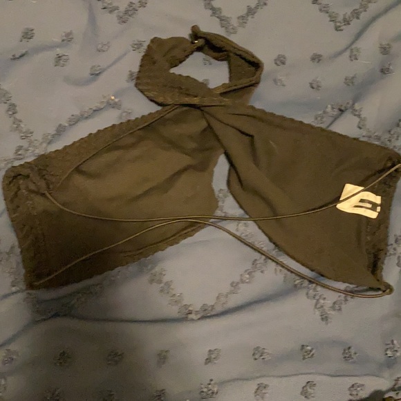 Black Cross neck textured bikini, high cut - Picture 3 of 3